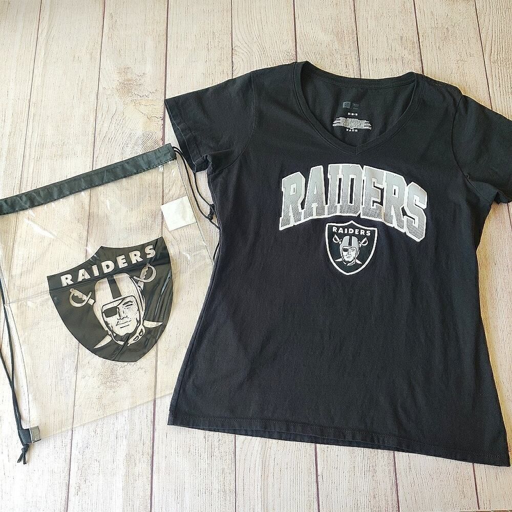 NFL Las Vegas Raiders V-neck tee and clear drawstring bag bundle